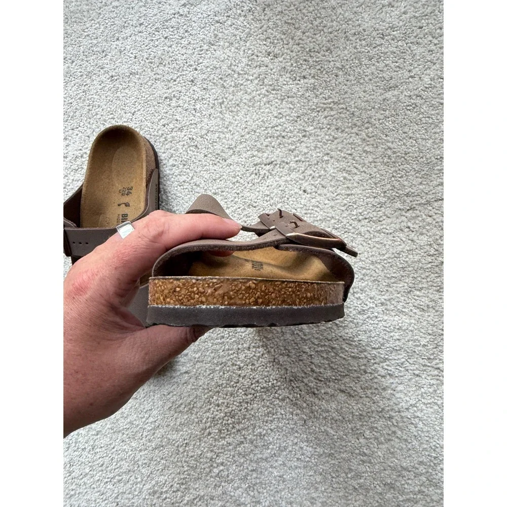 Birkenstock Arizona Sandals 34 L3 Mocha Brown Birko-Flor Two Strap Slides
